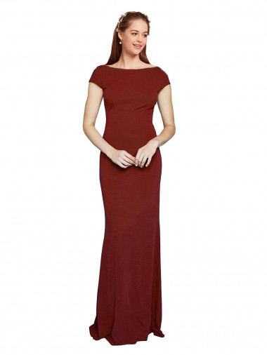 Purchase Cap Sleelves Mermaid Formal Crepe Bridesmaid Dress / Prom Dress Keyhole Back